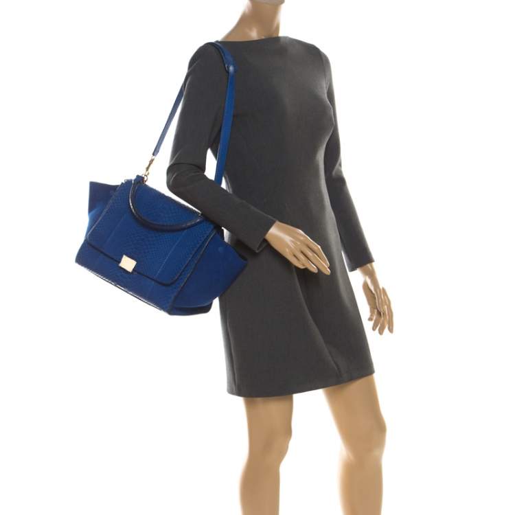 Pre Owned Celine Blue Python and Suede Medium Trapeze Bag