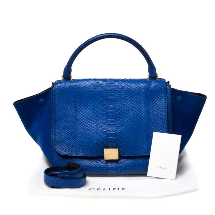 Pre Owned Celine Blue Python and Suede Medium Trapeze Bag