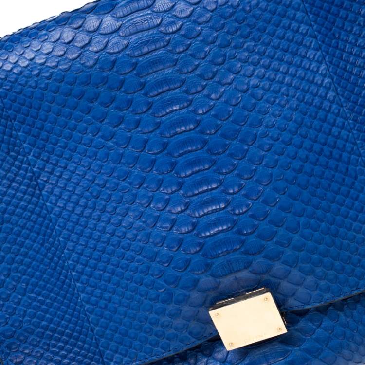 Pre Owned Celine Blue Python and Suede Medium Trapeze Bag