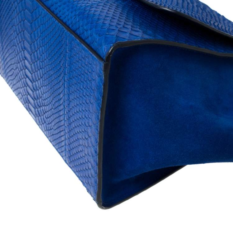 Pre Owned Celine Blue Python and Suede Medium Trapeze Bag