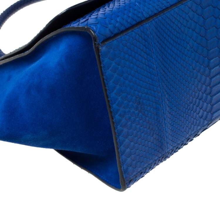 Pre Owned Celine Blue Python and Suede Medium Trapeze Bag