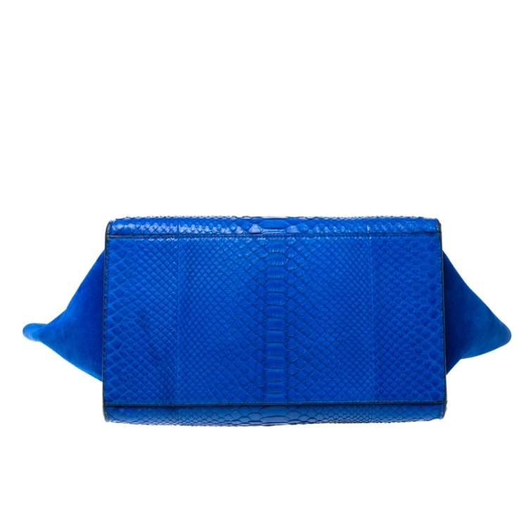 Pre Owned Celine Blue Python and Suede Medium Trapeze Bag