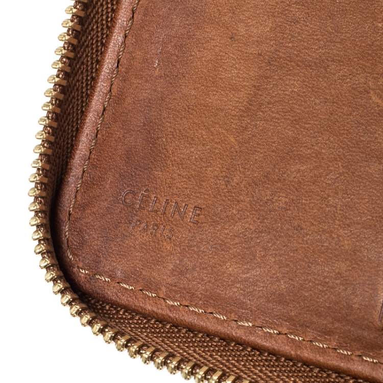 Pre Owned Celine Brown/Grey Canvas and Leather Macadam Compact Wallet