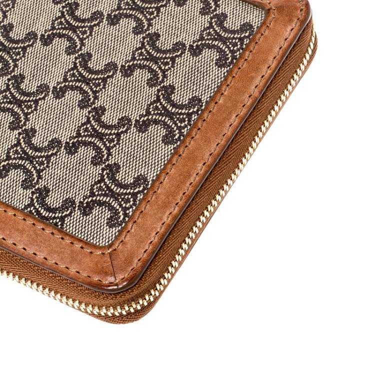 Pre Owned Celine Brown/Grey Canvas and Leather Macadam Compact Wallet