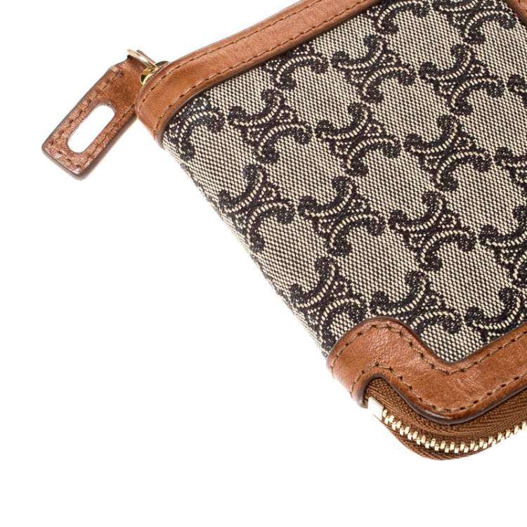 Pre Owned Celine Brown/Grey Canvas and Leather Macadam Compact Wallet