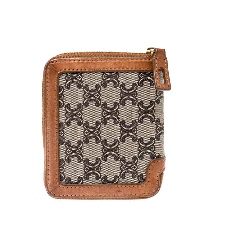 Pre Owned Celine Brown/Grey Canvas and Leather Macadam Compact Wallet