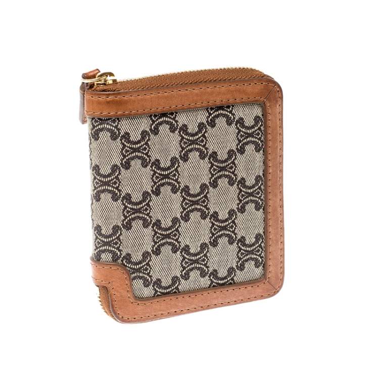 Pre Owned Celine Brown/Grey Canvas and Leather Macadam Compact Wallet