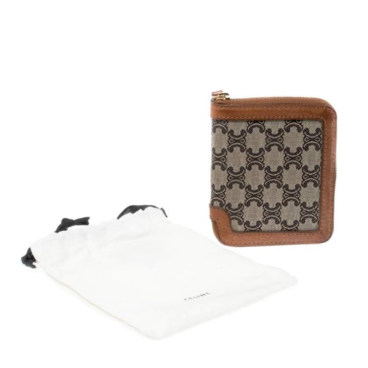 Pre Owned Celine Brown/Grey Canvas and Leather Macadam Compact Wallet