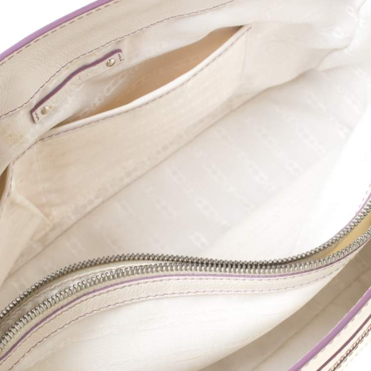Pre Owned Celine White/Lavender Leather Boogie Tote