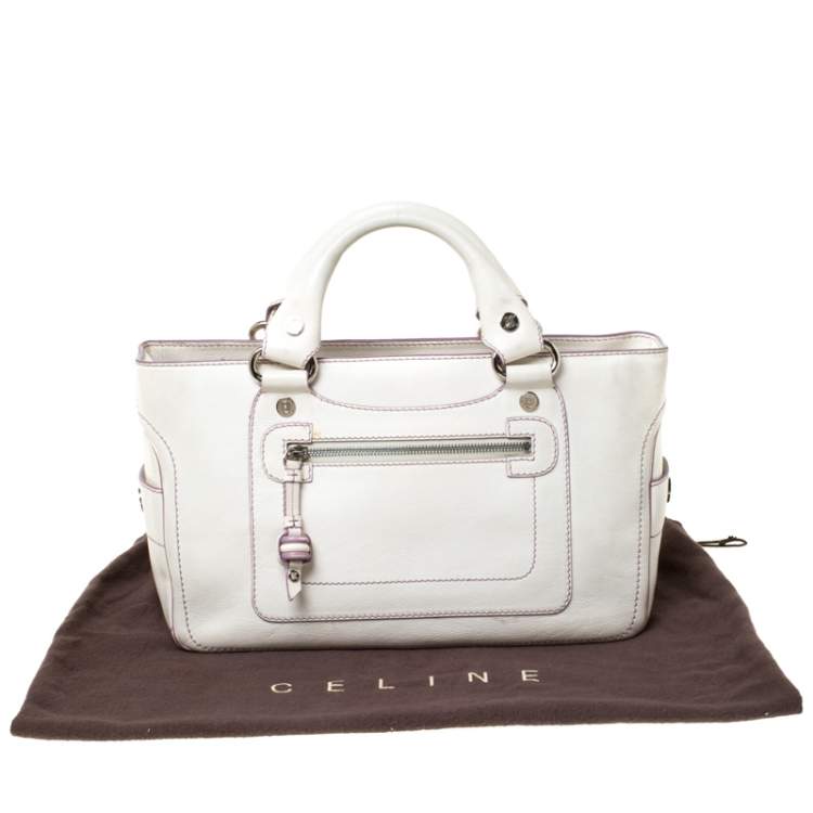 Pre Owned Celine White/Lavender Leather Boogie Tote
