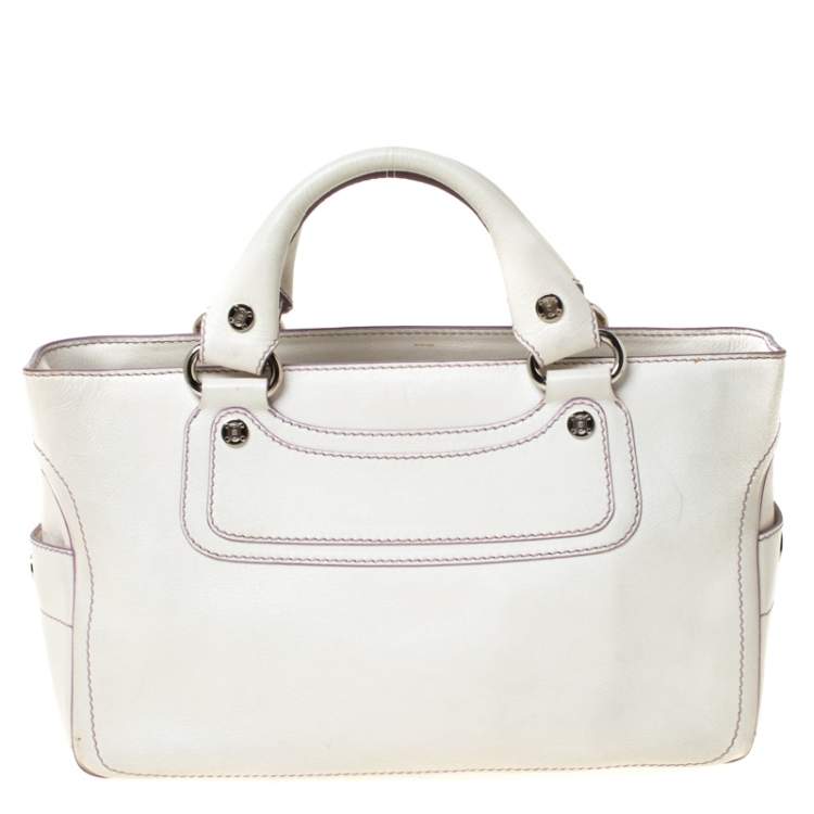 Pre Owned Celine White/Lavender Leather Boogie Tote