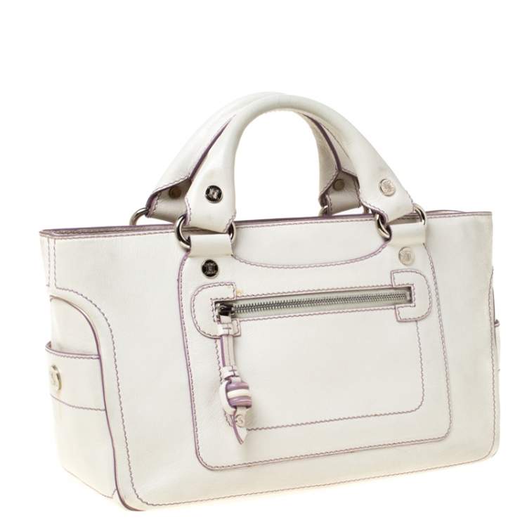 Pre Owned Celine White/Lavender Leather Boogie Tote