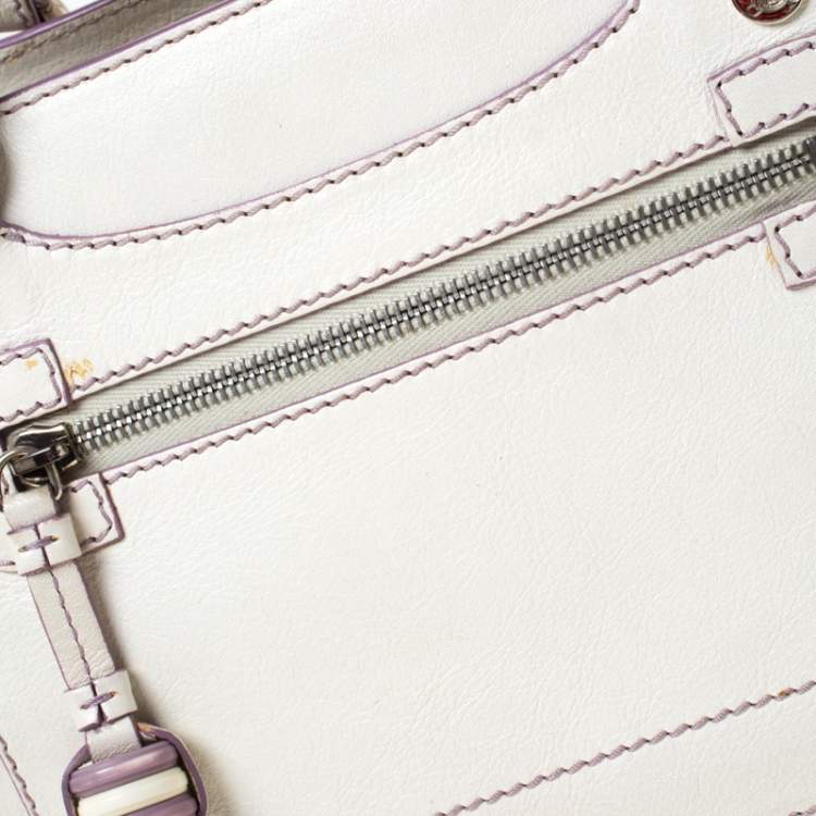Pre Owned Celine White/Lavender Leather Boogie Tote
