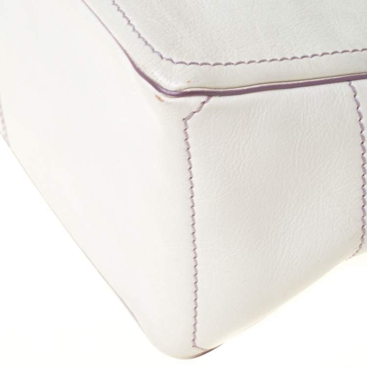Pre Owned Celine White/Lavender Leather Boogie Tote