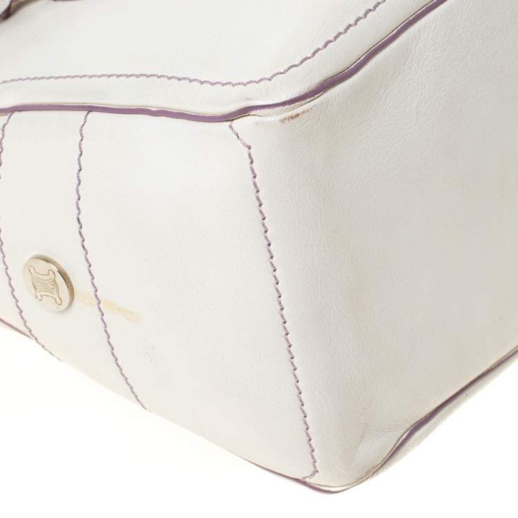 Pre Owned Celine White/Lavender Leather Boogie Tote