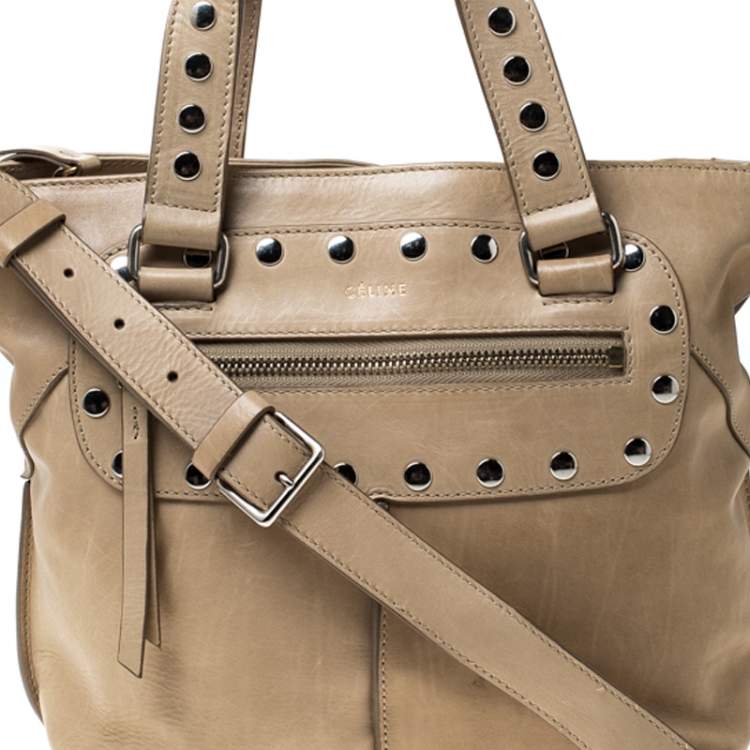 Pre Owned Celine Beige Leather Studded Tote