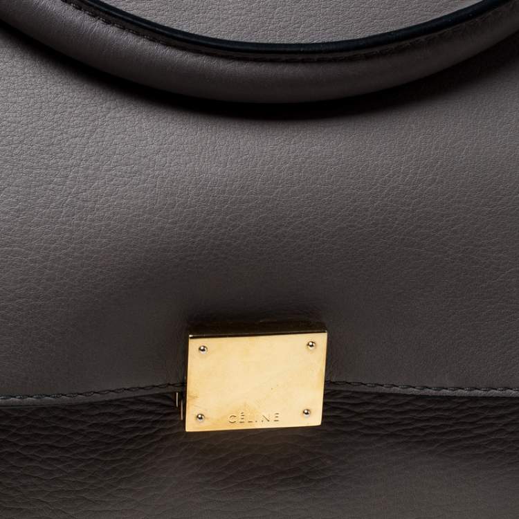Pre Owned Celine Grey Leather and Suede Large Trapeze Top Handle Bag