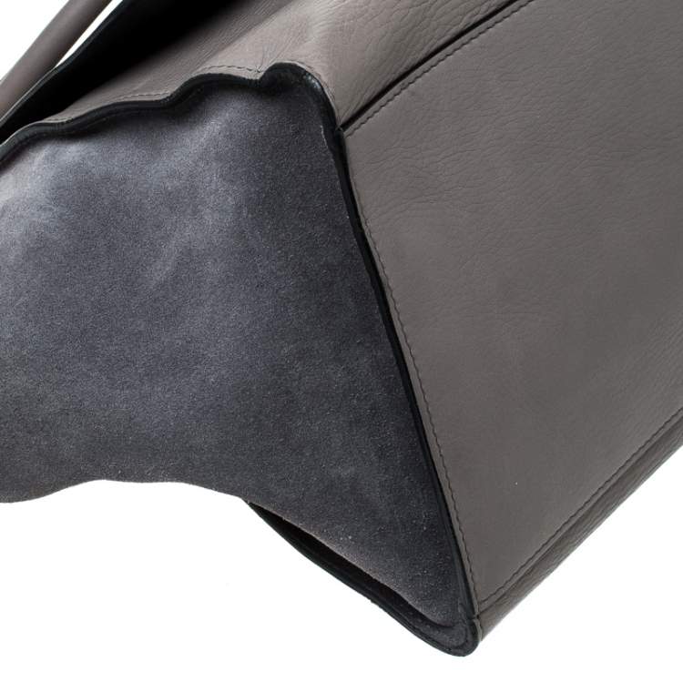 Pre Owned Celine Grey Leather and Suede Large Trapeze Top Handle Bag