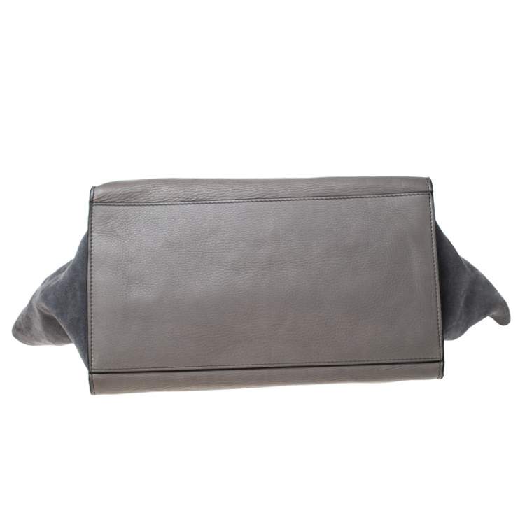 Pre Owned Celine Grey Leather and Suede Large Trapeze Top Handle Bag