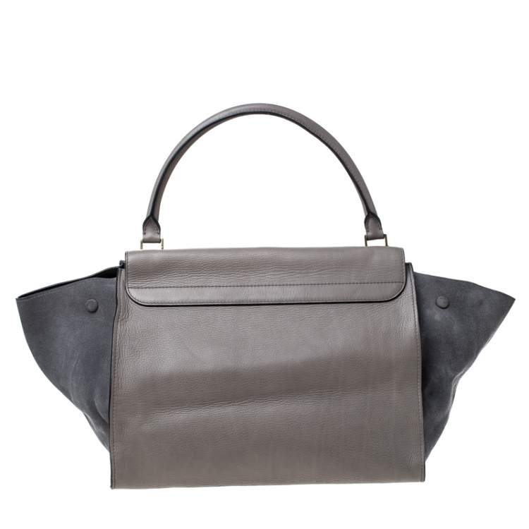 Pre Owned Celine Grey Leather and Suede Large Trapeze Top Handle Bag