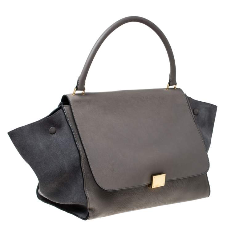 Pre Owned Celine Grey Leather and Suede Large Trapeze Top Handle Bag