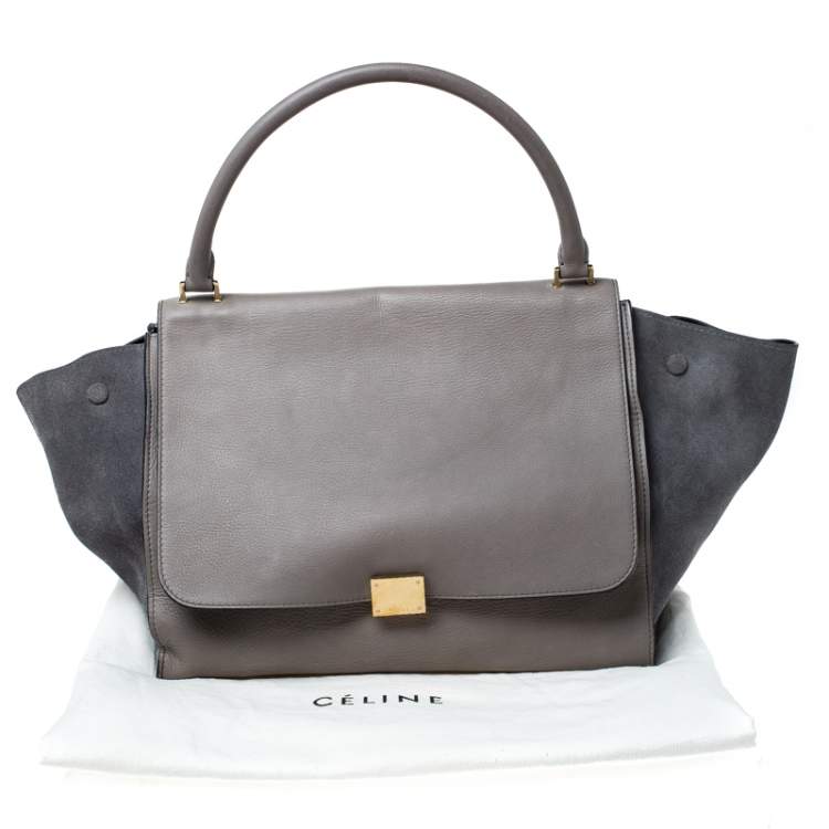 Pre Owned Celine Grey Leather and Suede Large Trapeze Top Handle Bag