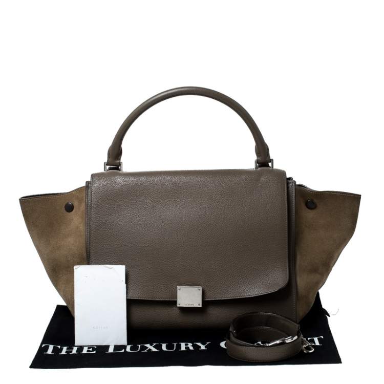 Pre Owned Celine Olive Green Leather and Suede Medium Trapeze Top Handle Bag