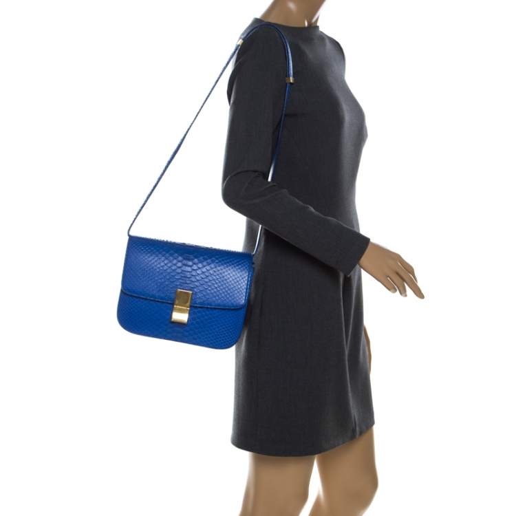 Pre Owned Celine Blue Python Medium Classic Box Shoulder Bag