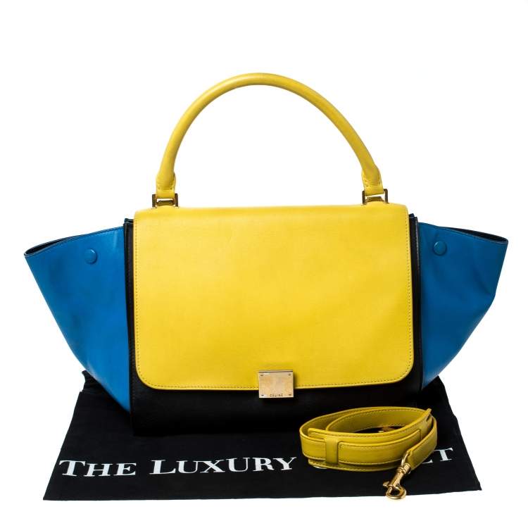 Pre Owned Celine Tri Color Leather Medium Trapeze Top Handle Bag