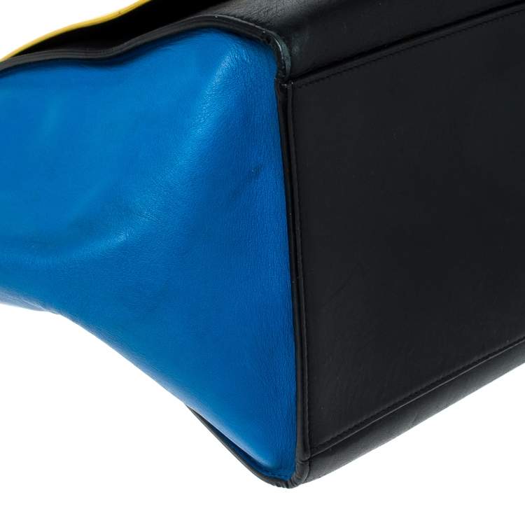 Pre Owned Celine Tri Color Leather Medium Trapeze Top Handle Bag