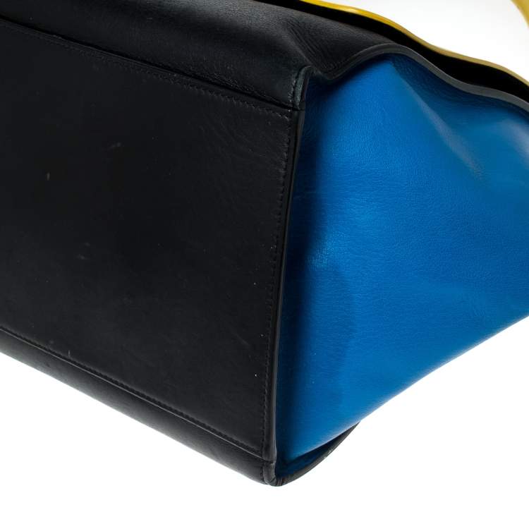 Pre Owned Celine Tri Color Leather Medium Trapeze Top Handle Bag