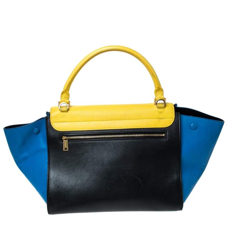 Pre Owned Celine Tri Color Leather Medium Trapeze Top Handle Bag