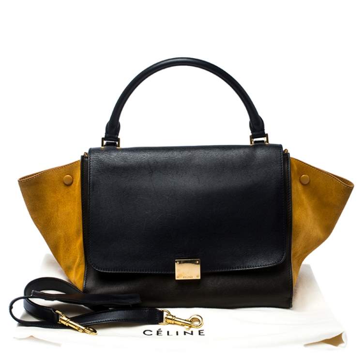 Pre Owned Celine Tri Color Leather and Suede Medium Trapeze Top Handle Bag