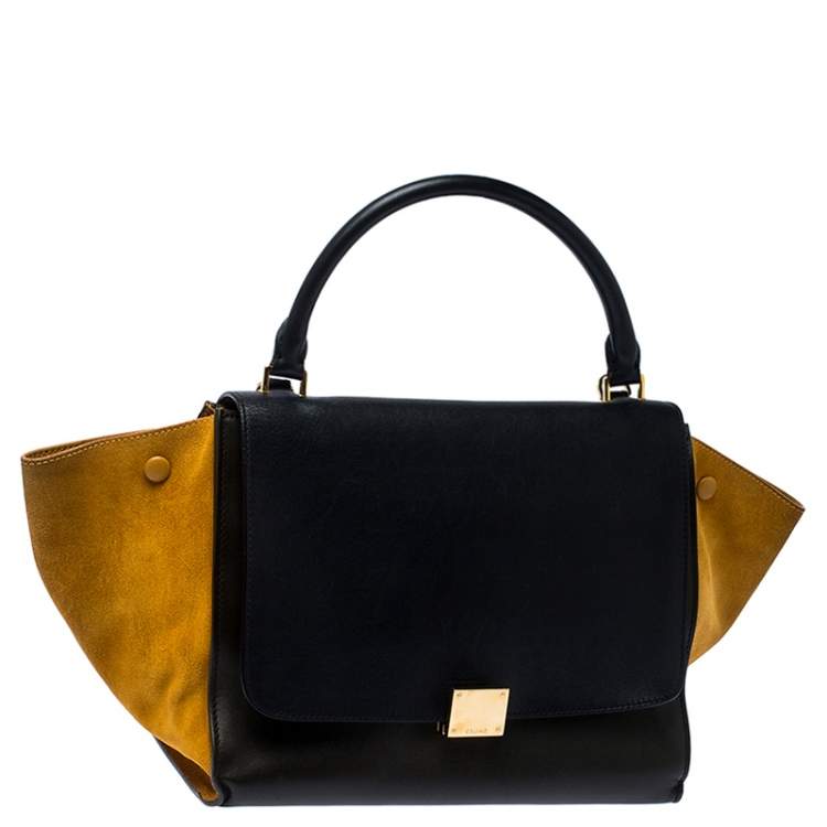 Pre Owned Celine Tri Color Leather and Suede Medium Trapeze Top Handle Bag