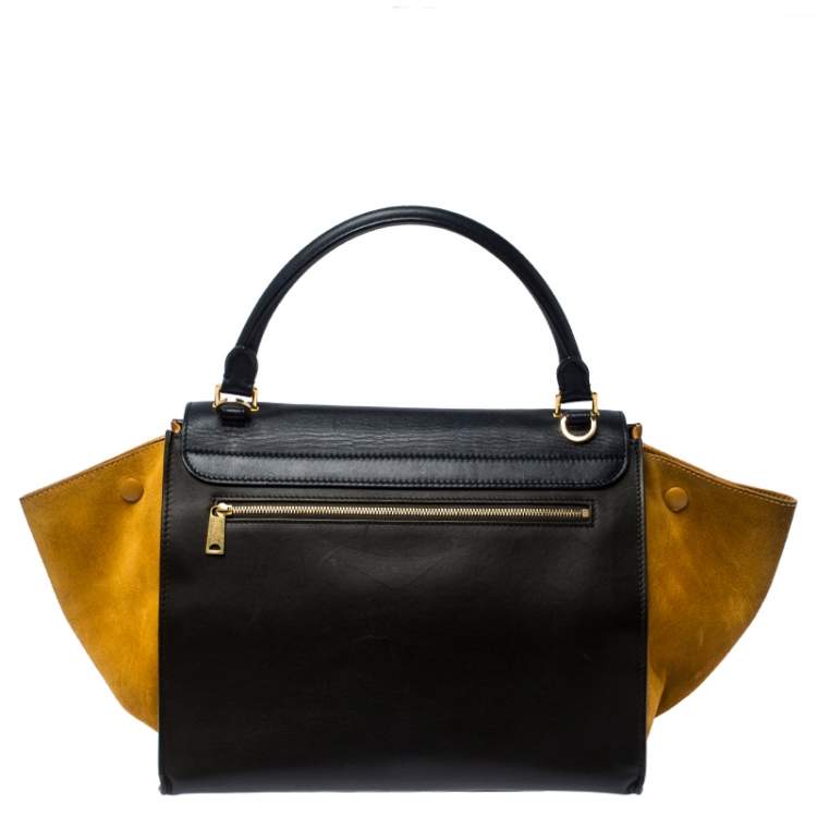 Pre Owned Celine Tri Color Leather and Suede Medium Trapeze Top Handle Bag