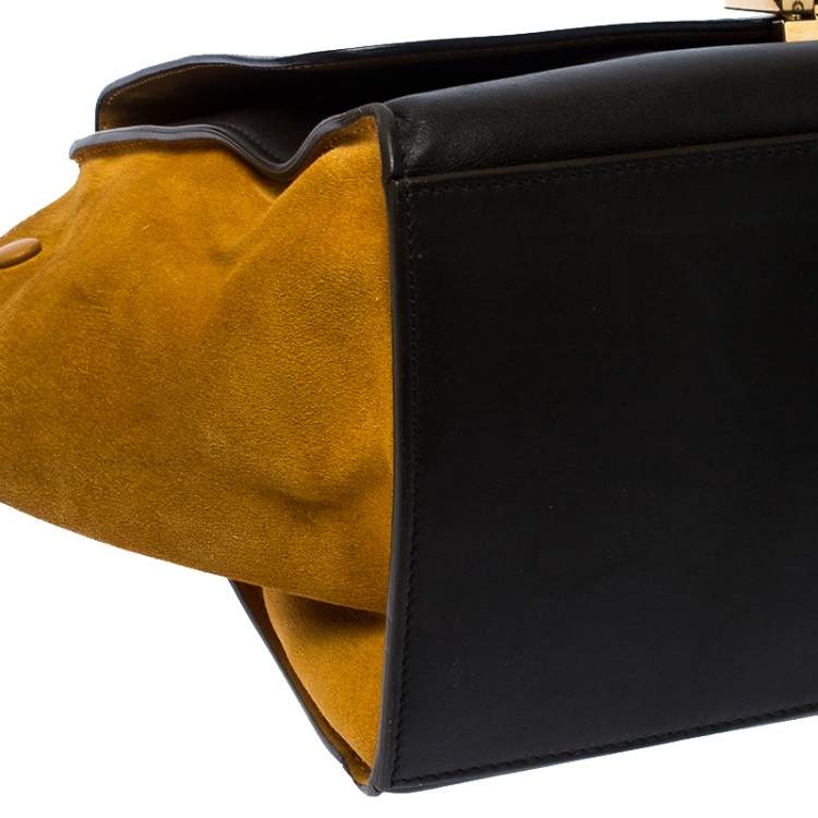 Pre Owned Celine Tri Color Leather and Suede Medium Trapeze Top Handle Bag