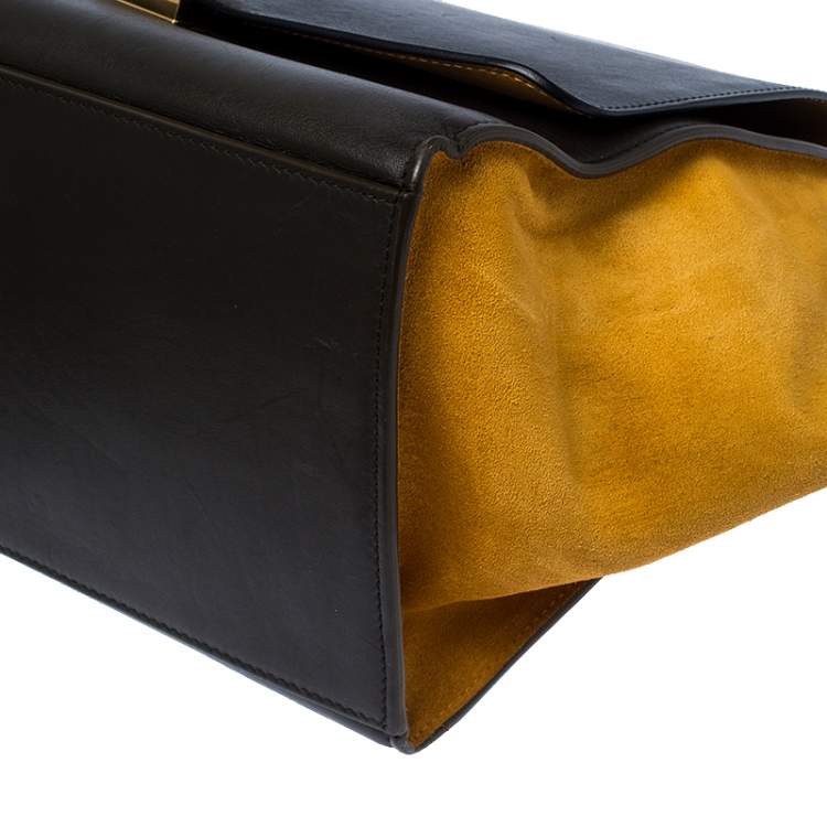 Pre Owned Celine Tri Color Leather and Suede Medium Trapeze Top Handle Bag