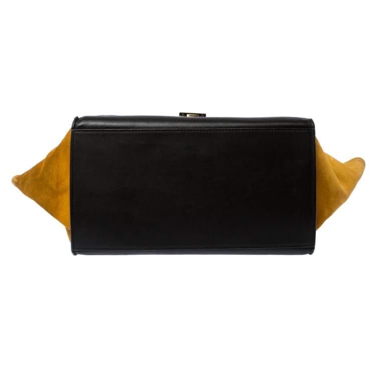 Pre Owned Celine Tri Color Leather and Suede Medium Trapeze Top Handle Bag