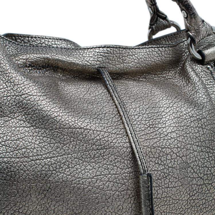 Pre Owned Celine Metallic Silver Leather Large Bittersweet Hobo