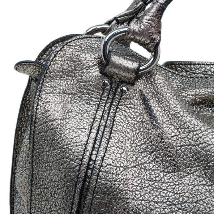 Pre Owned Celine Metallic Silver Leather Large Bittersweet Hobo