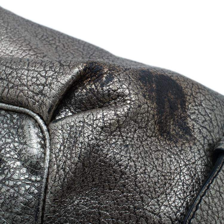 Pre Owned Celine Metallic Silver Leather Large Bittersweet Hobo