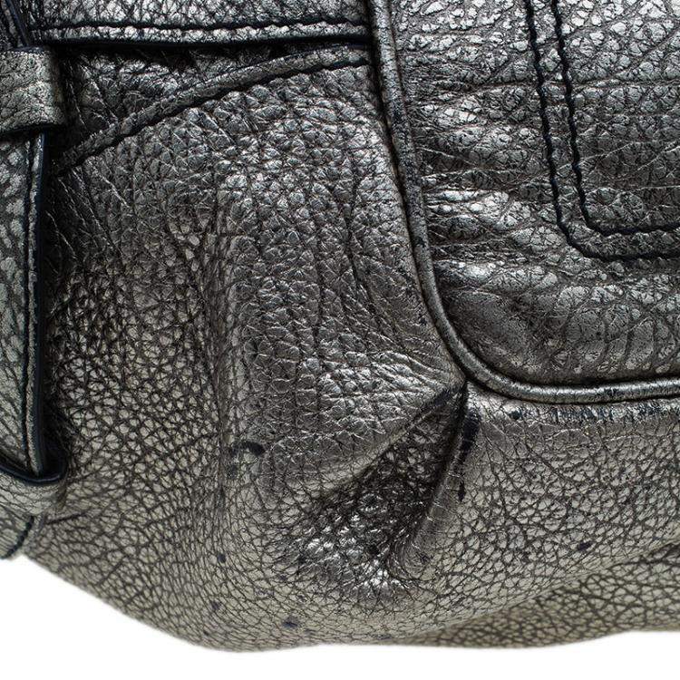 Pre Owned Celine Metallic Silver Leather Large Bittersweet Hobo