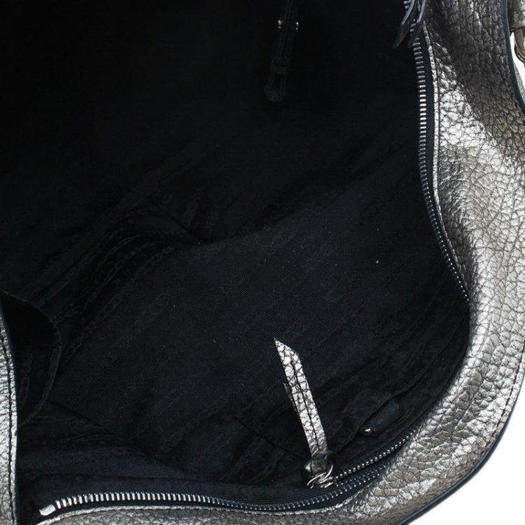 Pre Owned Celine Metallic Silver Leather Large Bittersweet Hobo