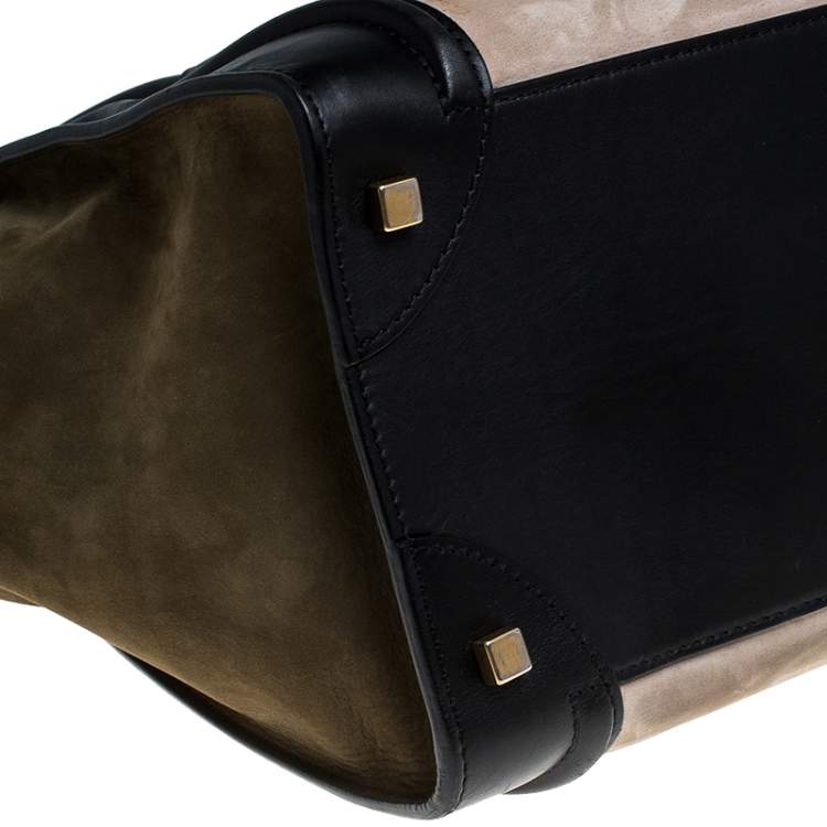 Pre Owned Celine Tri Color Nubuck and Leather Mini Luggage Tote