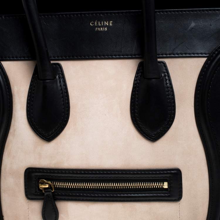 Pre Owned Celine Tri Color Nubuck and Leather Mini Luggage Tote