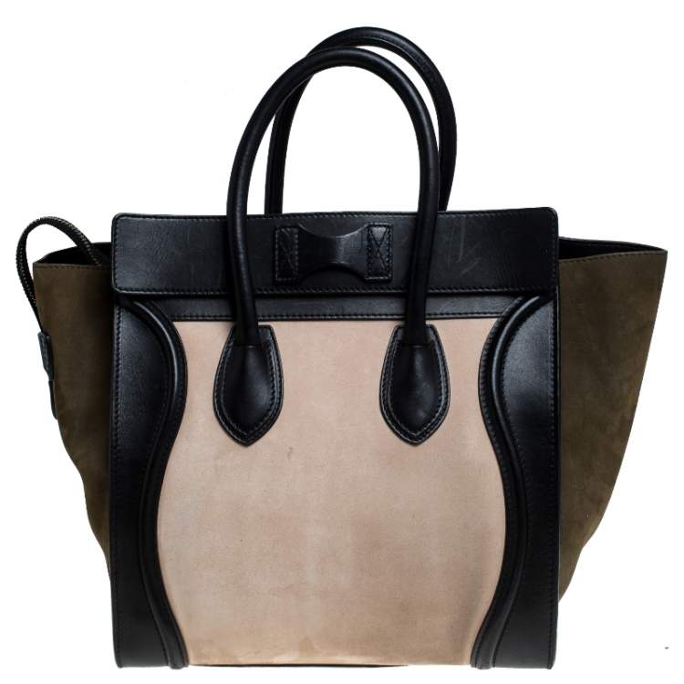 Pre Owned Celine Tri Color Nubuck and Leather Mini Luggage Tote
