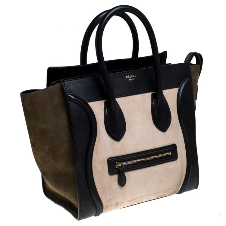 Pre Owned Celine Tri Color Nubuck and Leather Mini Luggage Tote