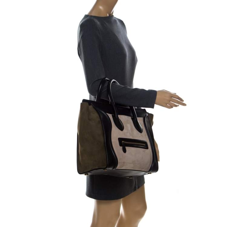 Pre Owned Celine Tri Color Nubuck and Leather Mini Luggage Tote