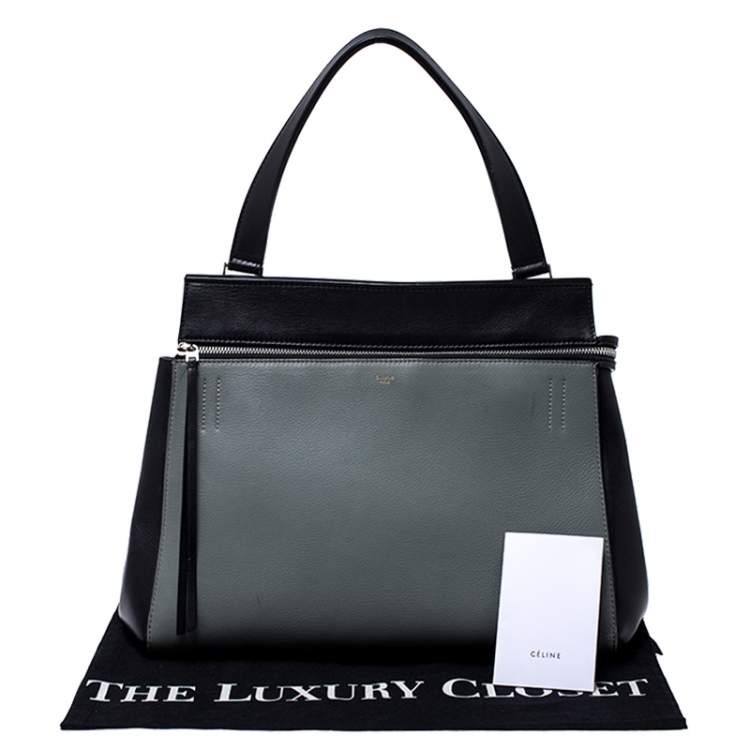 Pre Owned Celine Black/Grey Leather Medium Edge Top Handle Bag