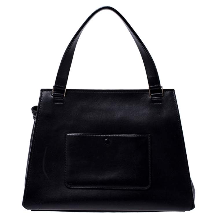 Pre Owned Celine Black/Grey Leather Medium Edge Top Handle Bag